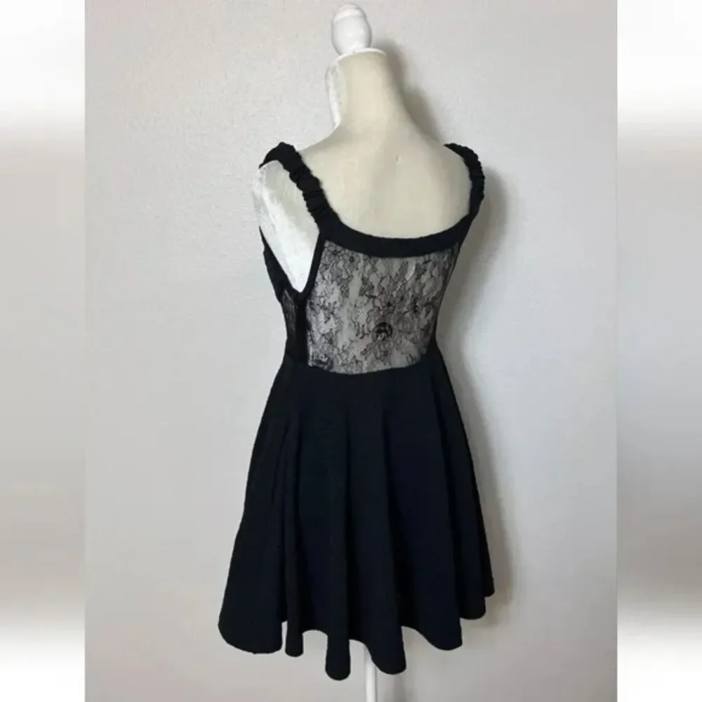 Free People Brooklyn Mini Skater A Line Dress Lace Black Textured Knit New SZ M